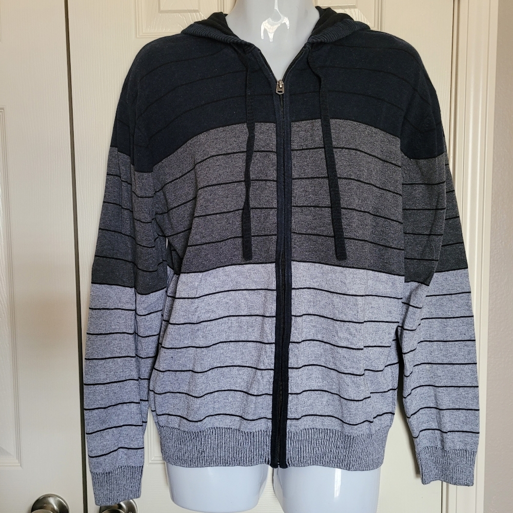 Retrofit Men's Hooded Zip Up Sweater, Navy & Gray, Sz XL